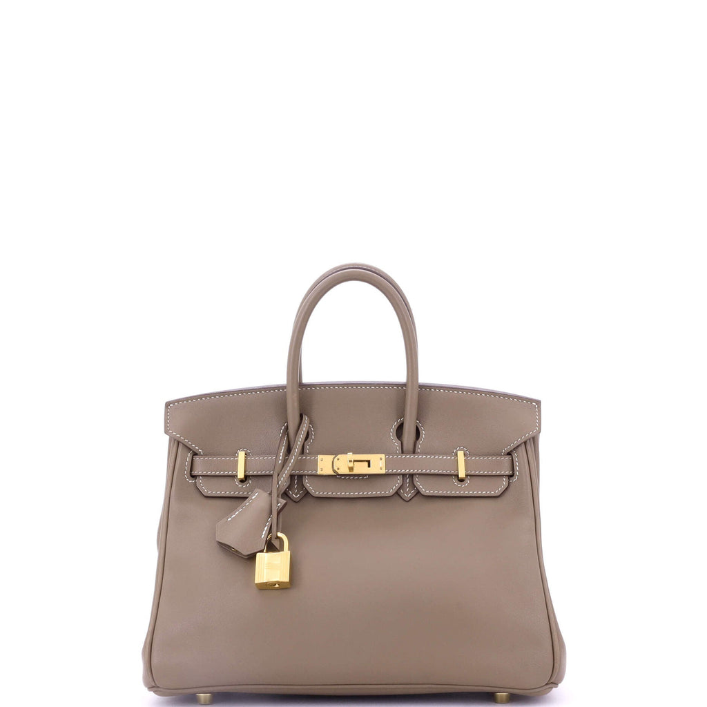 Birkin Handbag Grey Swift with Gold Hardware 25