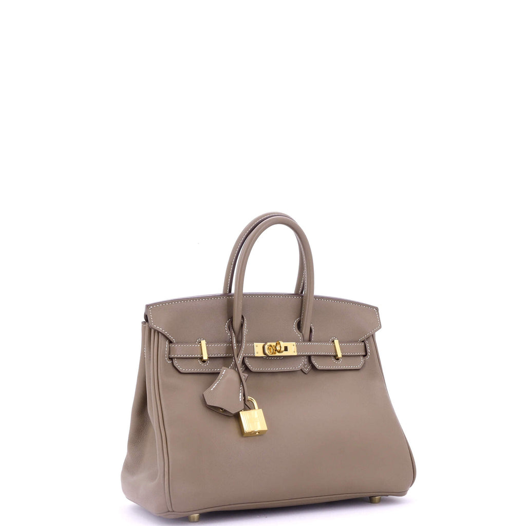 Birkin Handbag Grey Swift with Gold Hardware 25