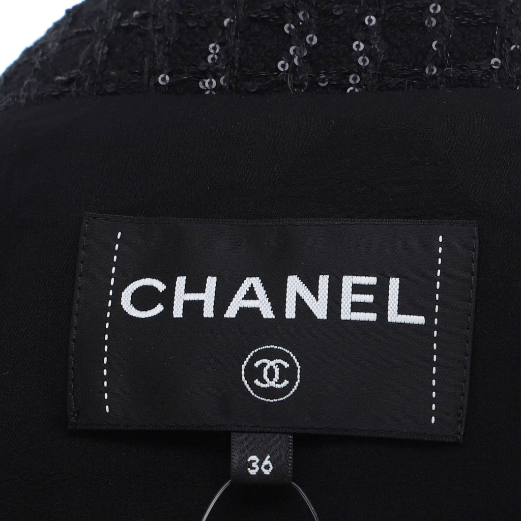 Women's Collarless Button Up Jacket Sequin Embellished Tweed