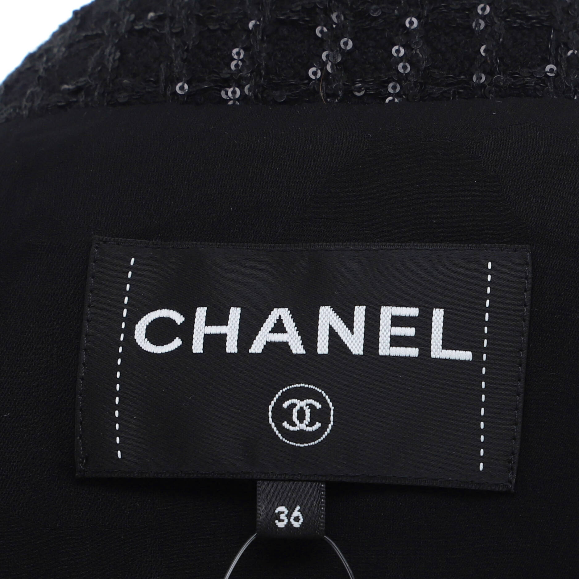 Women's Collarless Button Up Jacket Sequin Embellished Tweed