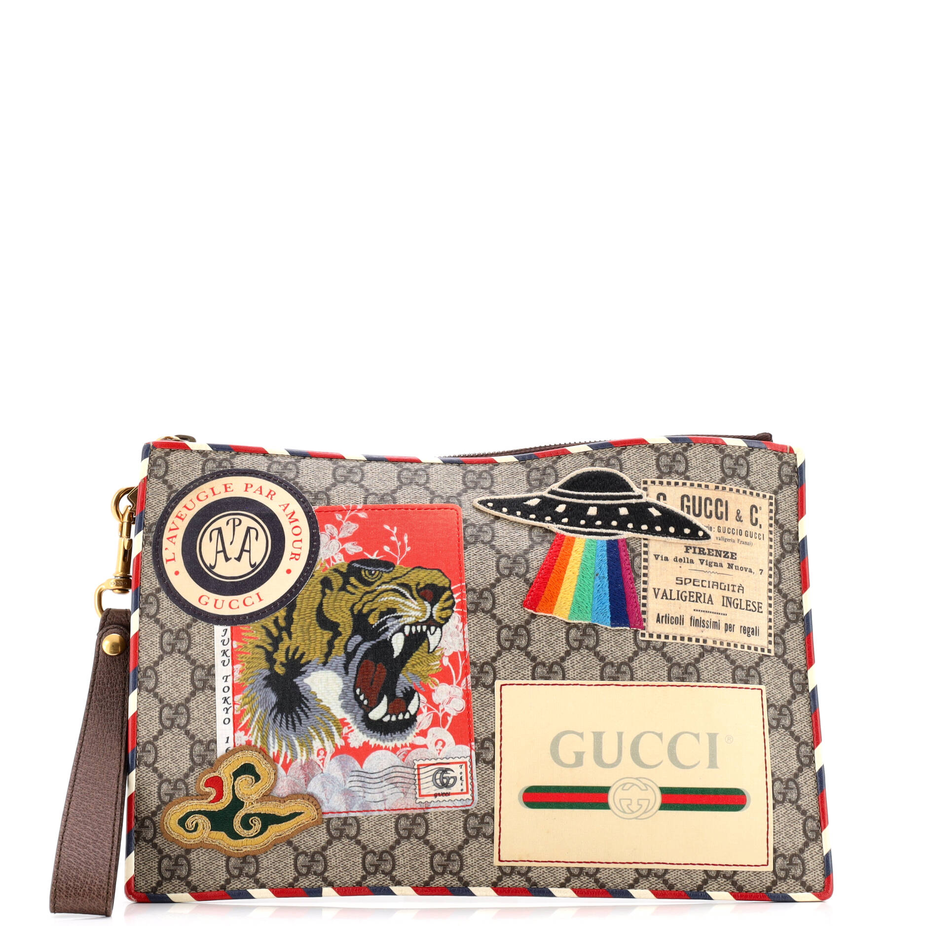 Courrier Pouch GG Coated Canvas with Applique