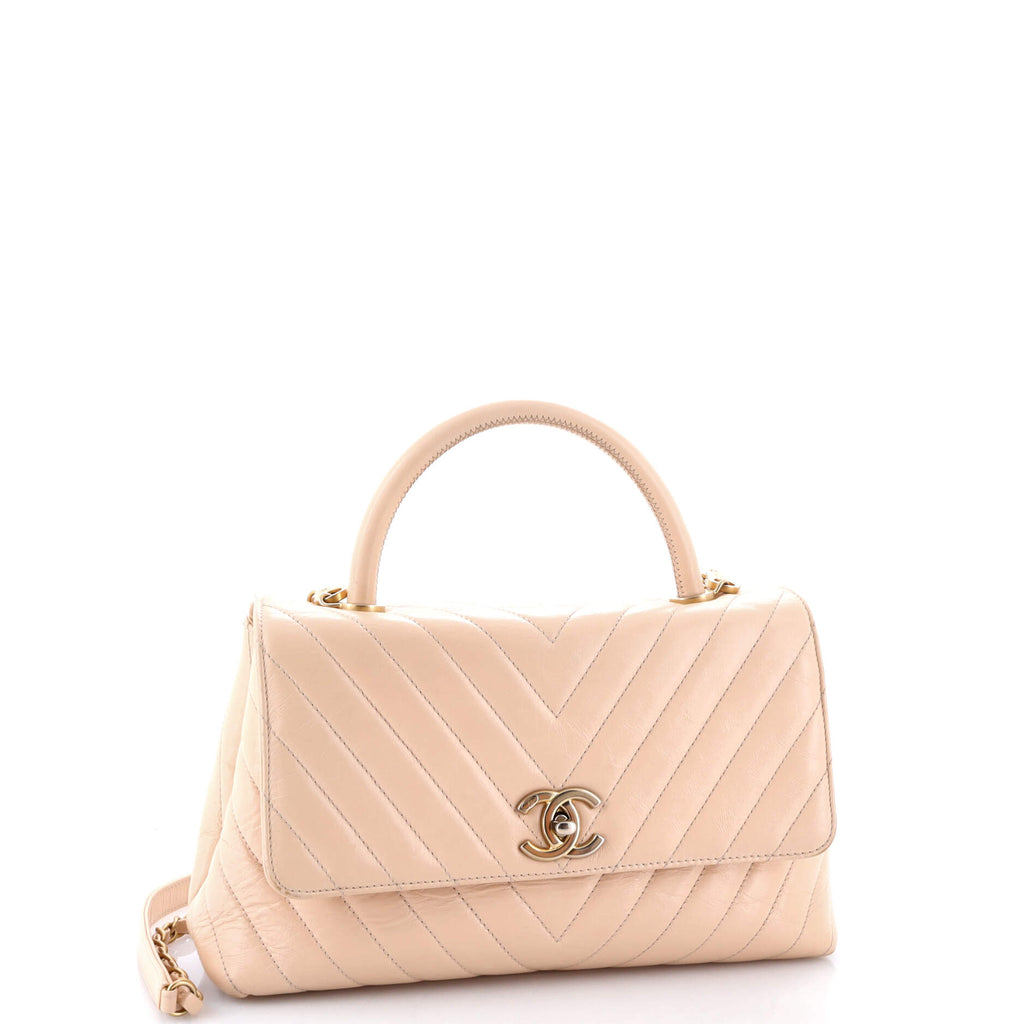 Coco Top Handle Bag Chevron Calfskin Small