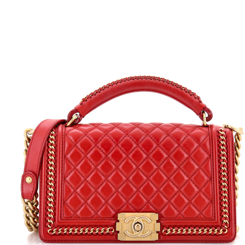 Chain Handle Boy Flap Bag Quilted Calfskin Old Medium