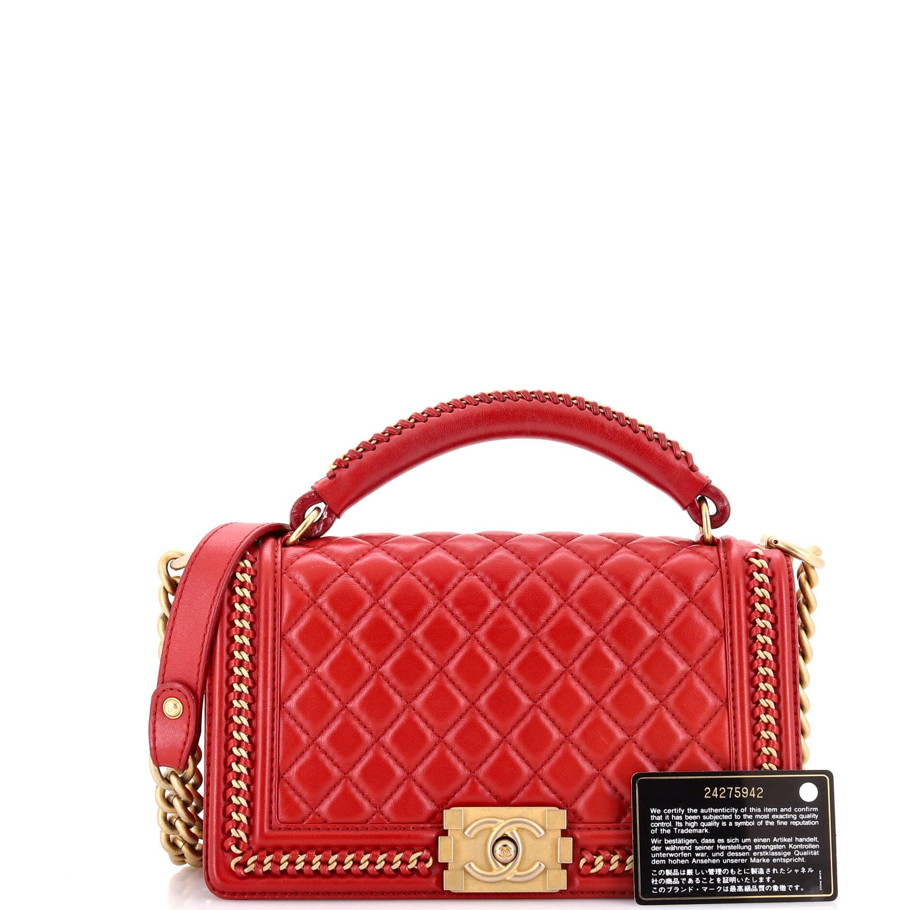 Chain Handle Boy Flap Bag Quilted Calfskin Old Medium