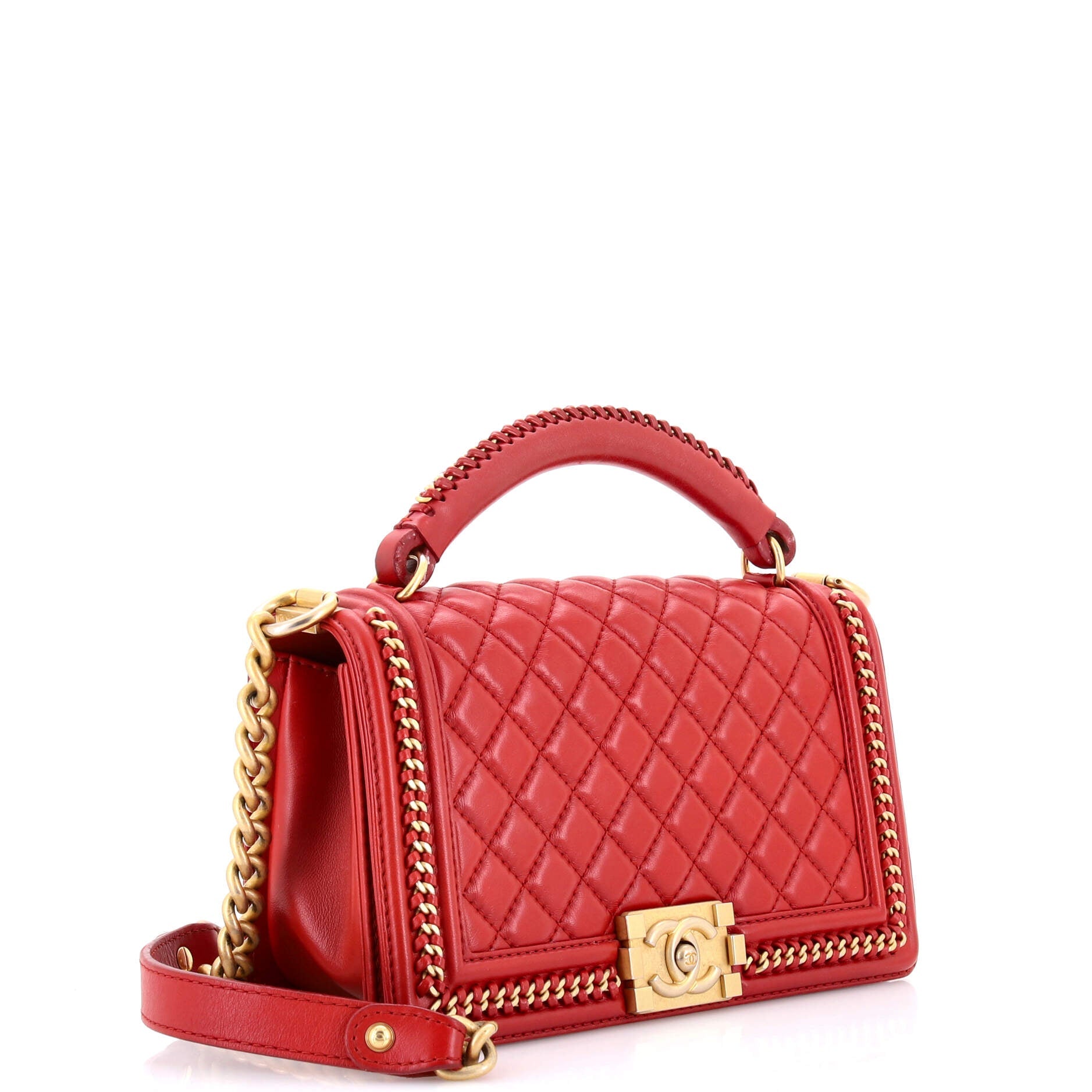 Chain Handle Boy Flap Bag Quilted Calfskin Old Medium
