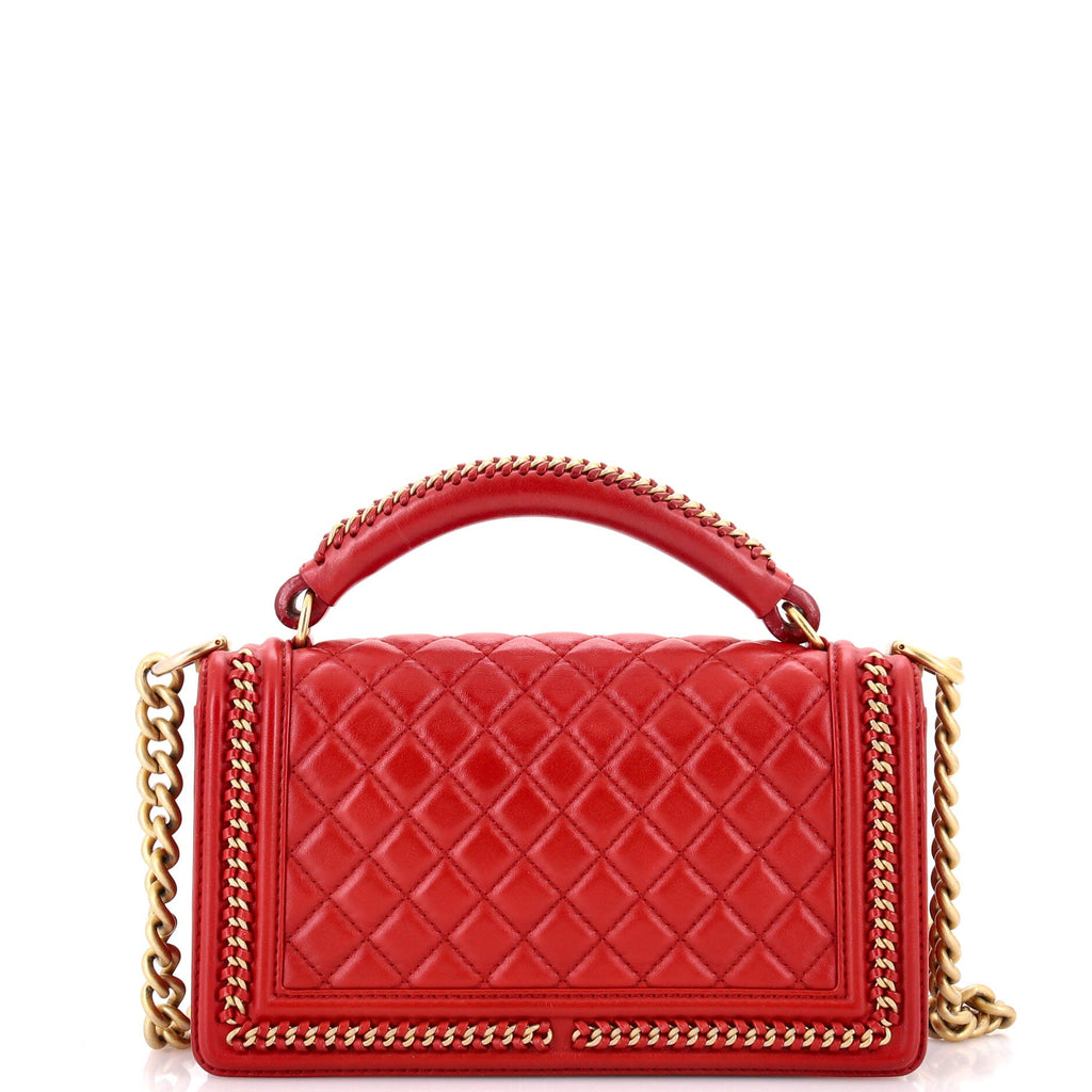 Chain Handle Boy Flap Bag Quilted Calfskin Old Medium