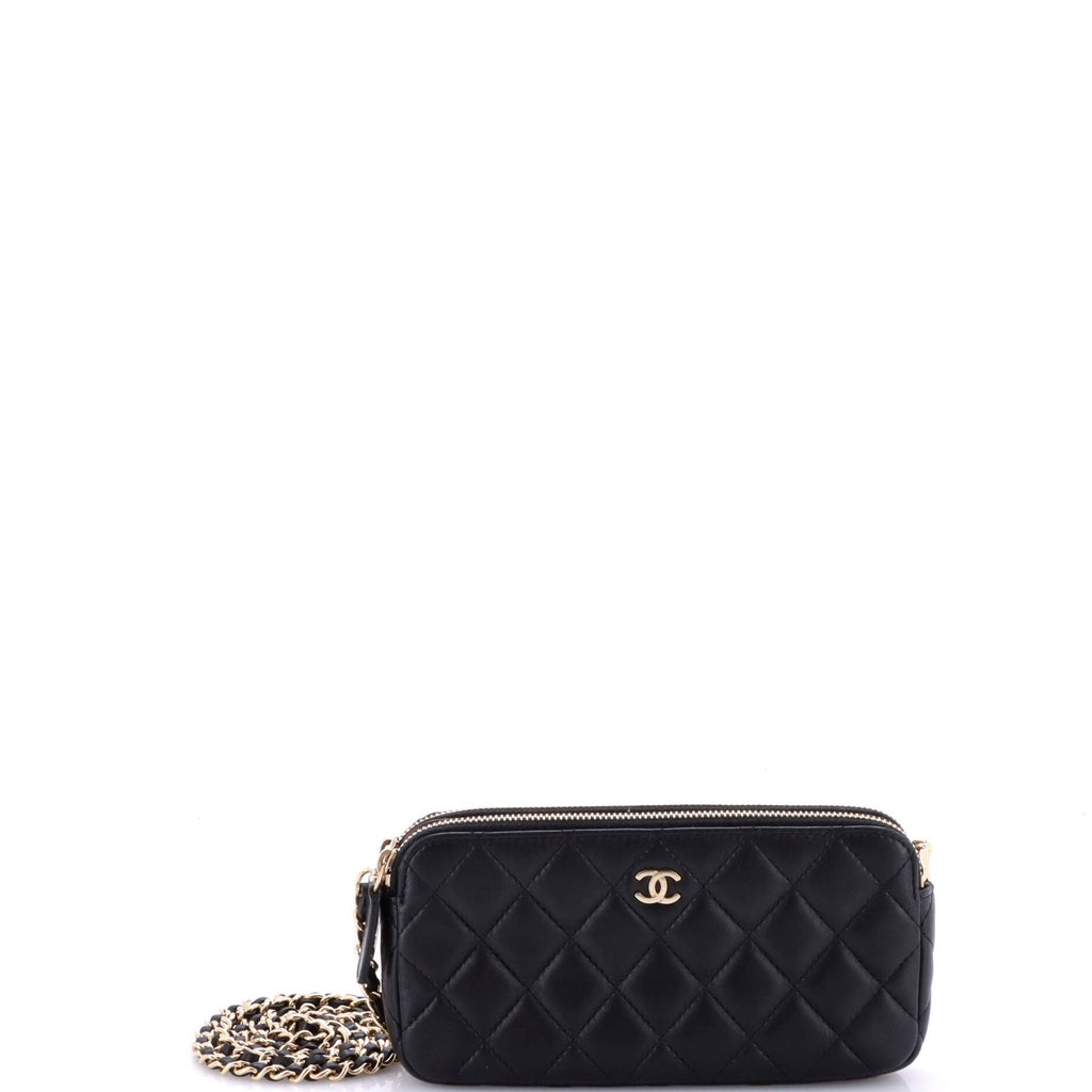 Double Zip Clutch with Chain Quilted Lambskin