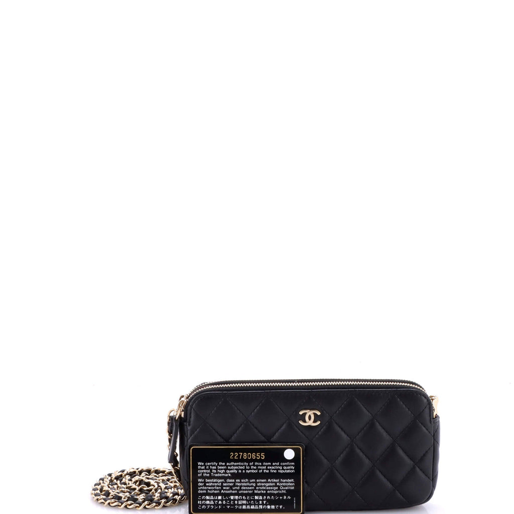 Double Zip Clutch with Chain Quilted Lambskin