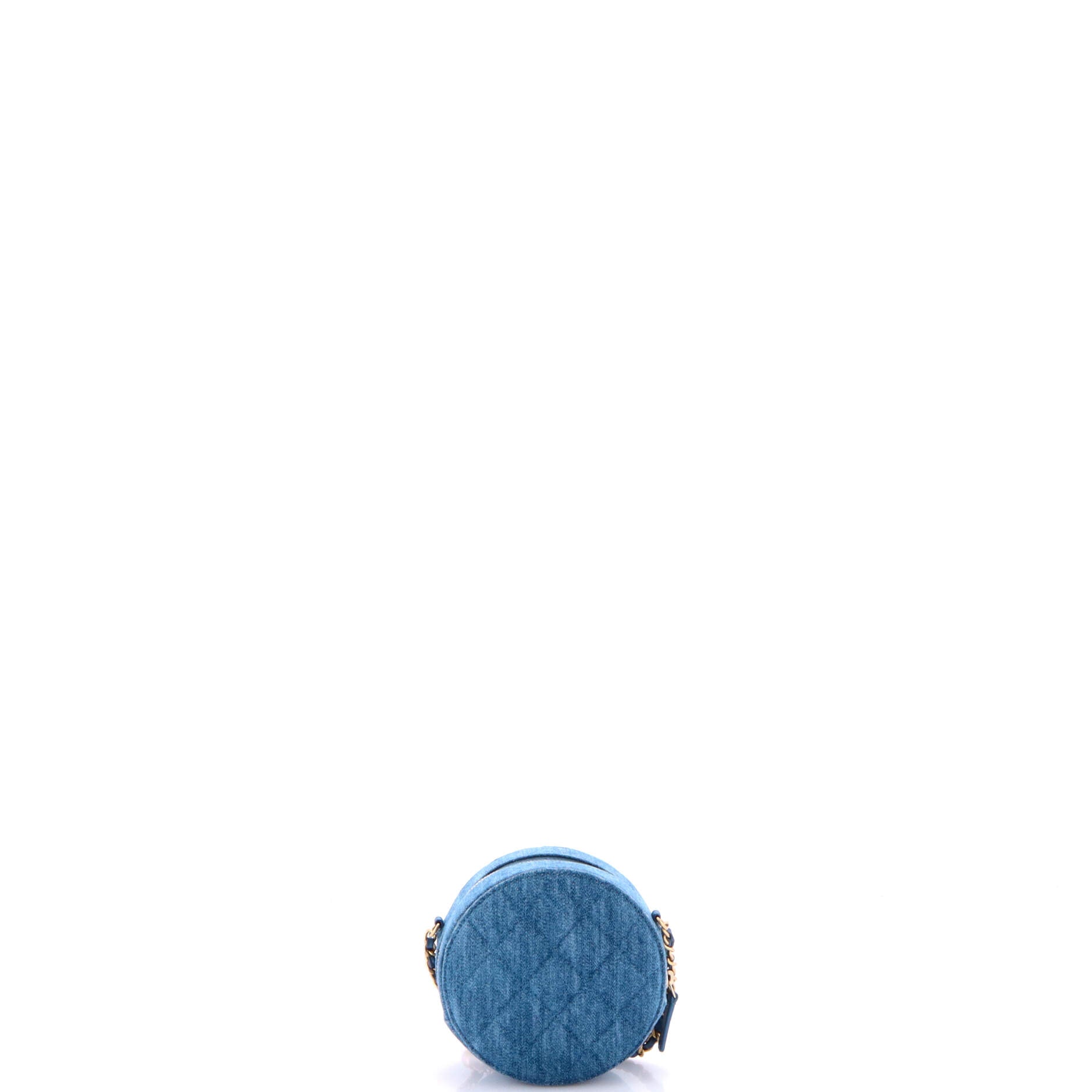 Pearl Crush Round Clutch with Chain Quilted Denim
