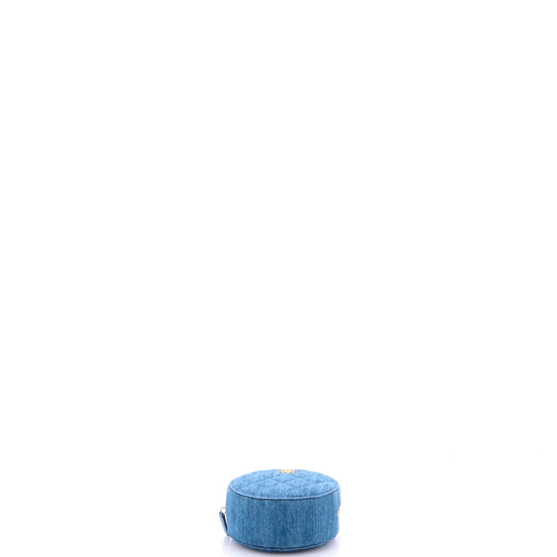 Pearl Crush Round Clutch with Chain Quilted Denim