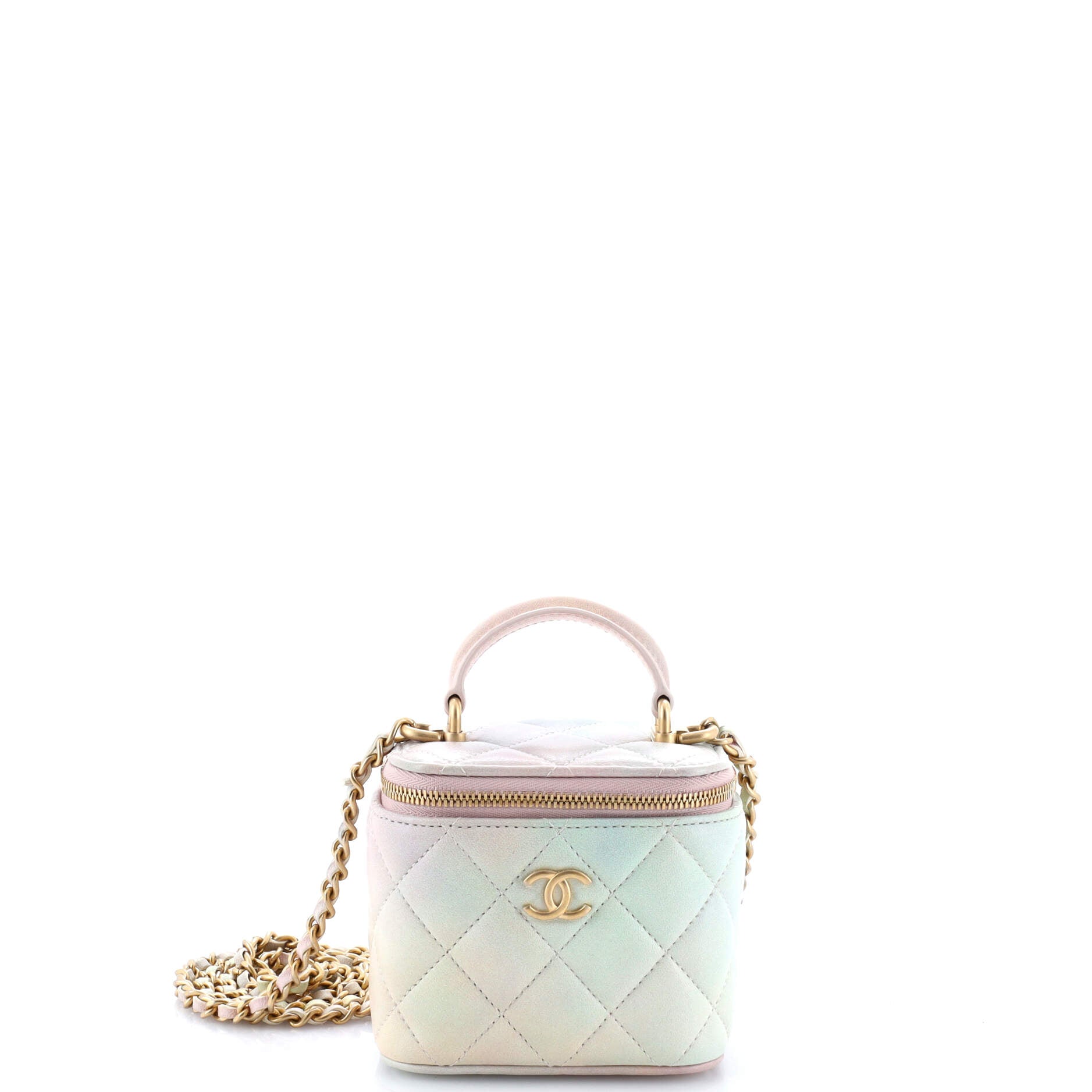 Classic Top Handle Vanity Case with Chain Quilted Ombre Lambskin Mini