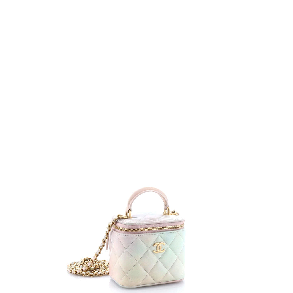 Classic Top Handle Vanity Case with Chain Quilted Ombre Lambskin Mini