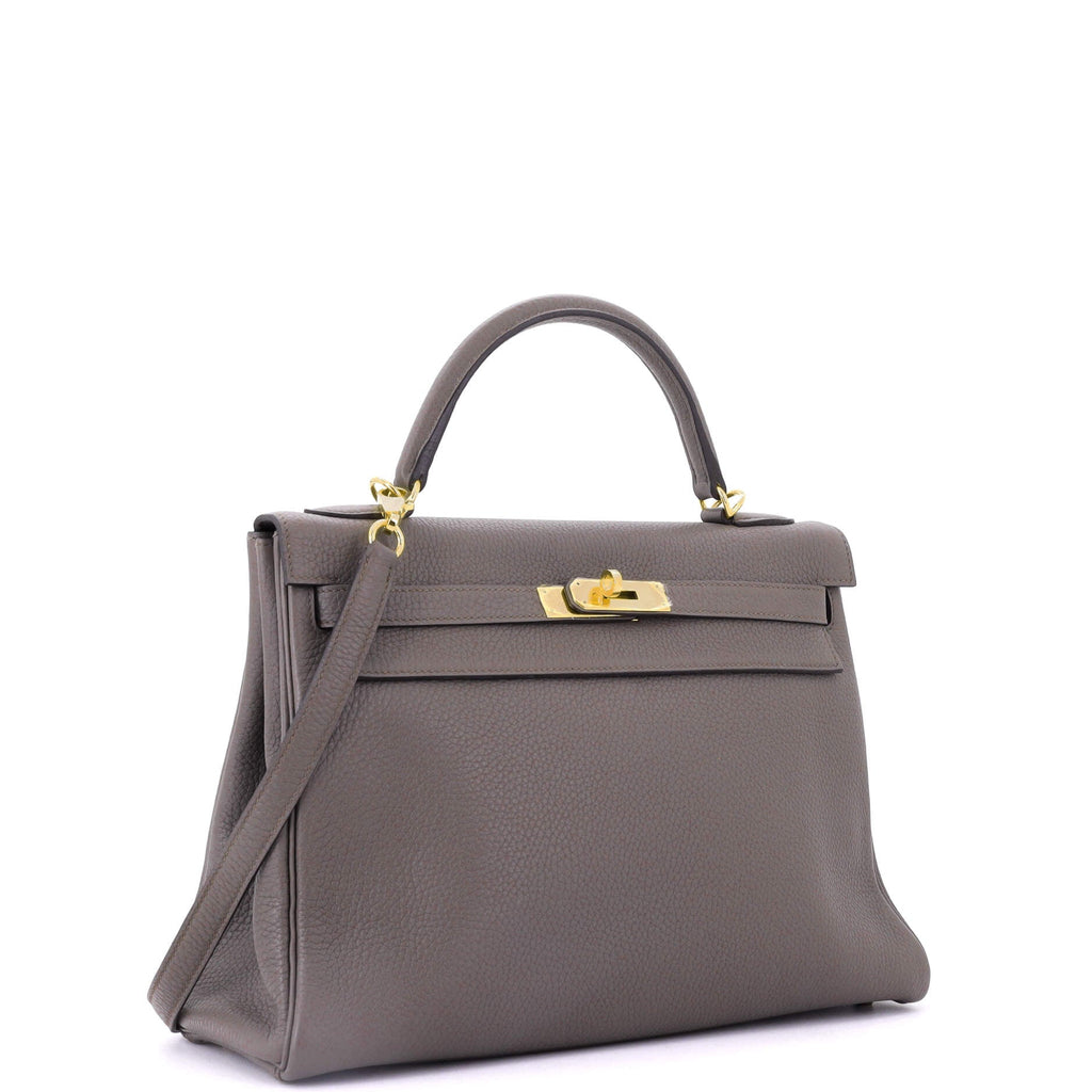 Kelly Handbag Grey Clemence with Gold Hardware 32