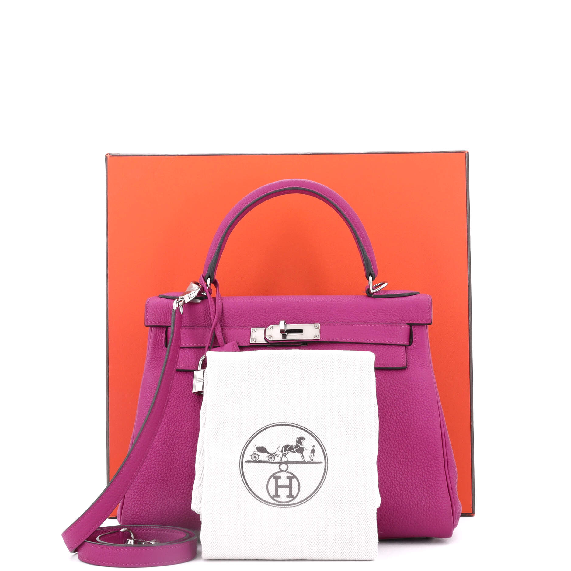 Kelly Handbag Rose Pourpre Togo with Palladium Hardware 28