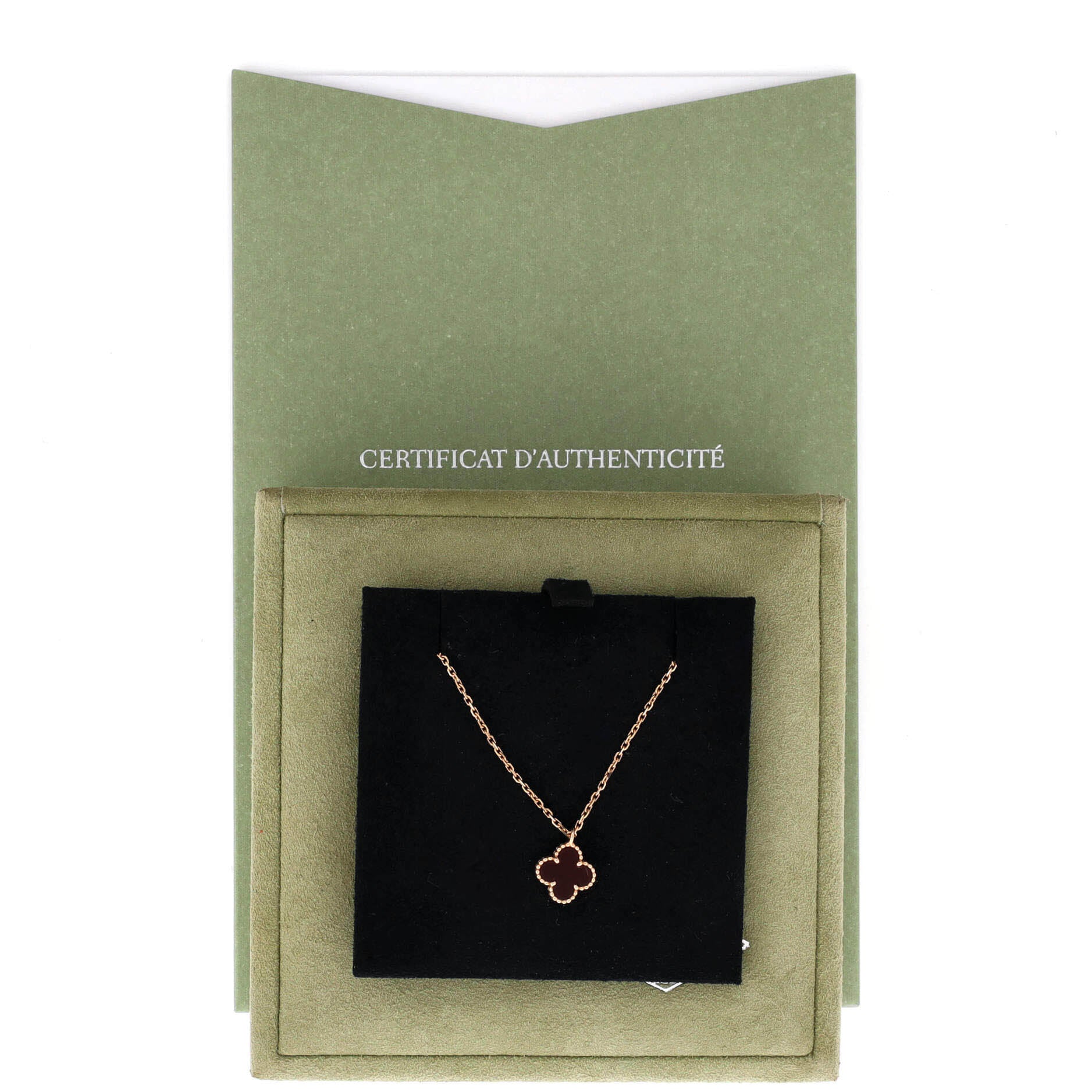 Sweet Alhambra Pendant Necklace 18K Rose Gold and Carnelian