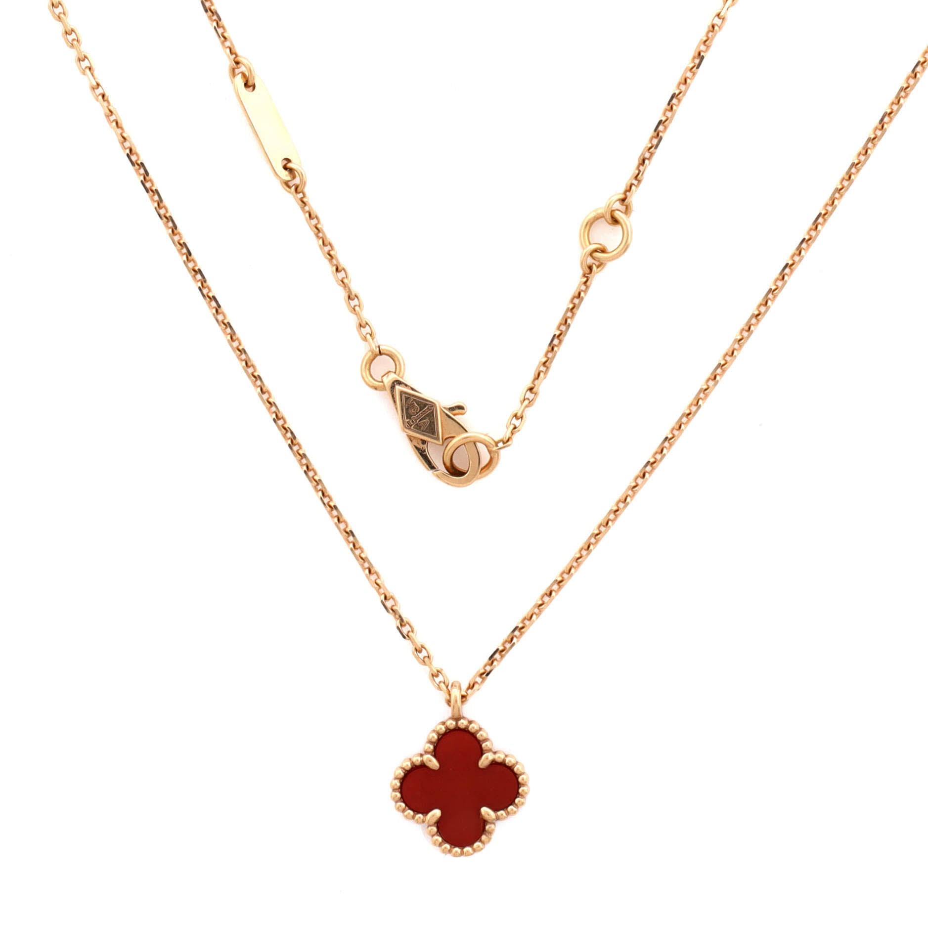 Sweet Alhambra Pendant Necklace 18K Rose Gold and Carnelian