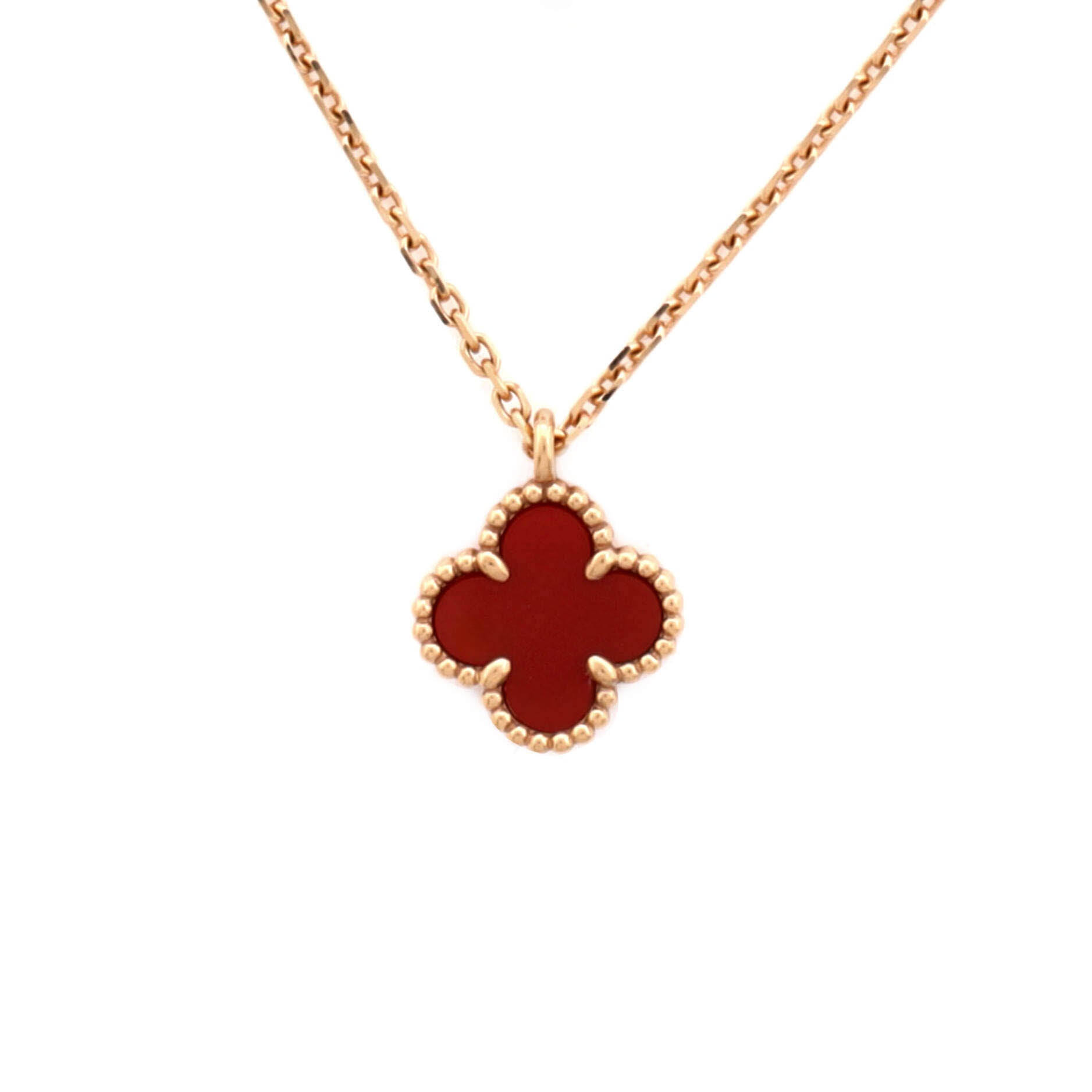 Sweet Alhambra Pendant Necklace 18K Rose Gold and Carnelian