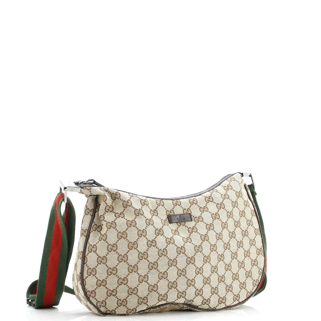 Saddle Zip Messenger Bag GG Canvas with Leather Medium