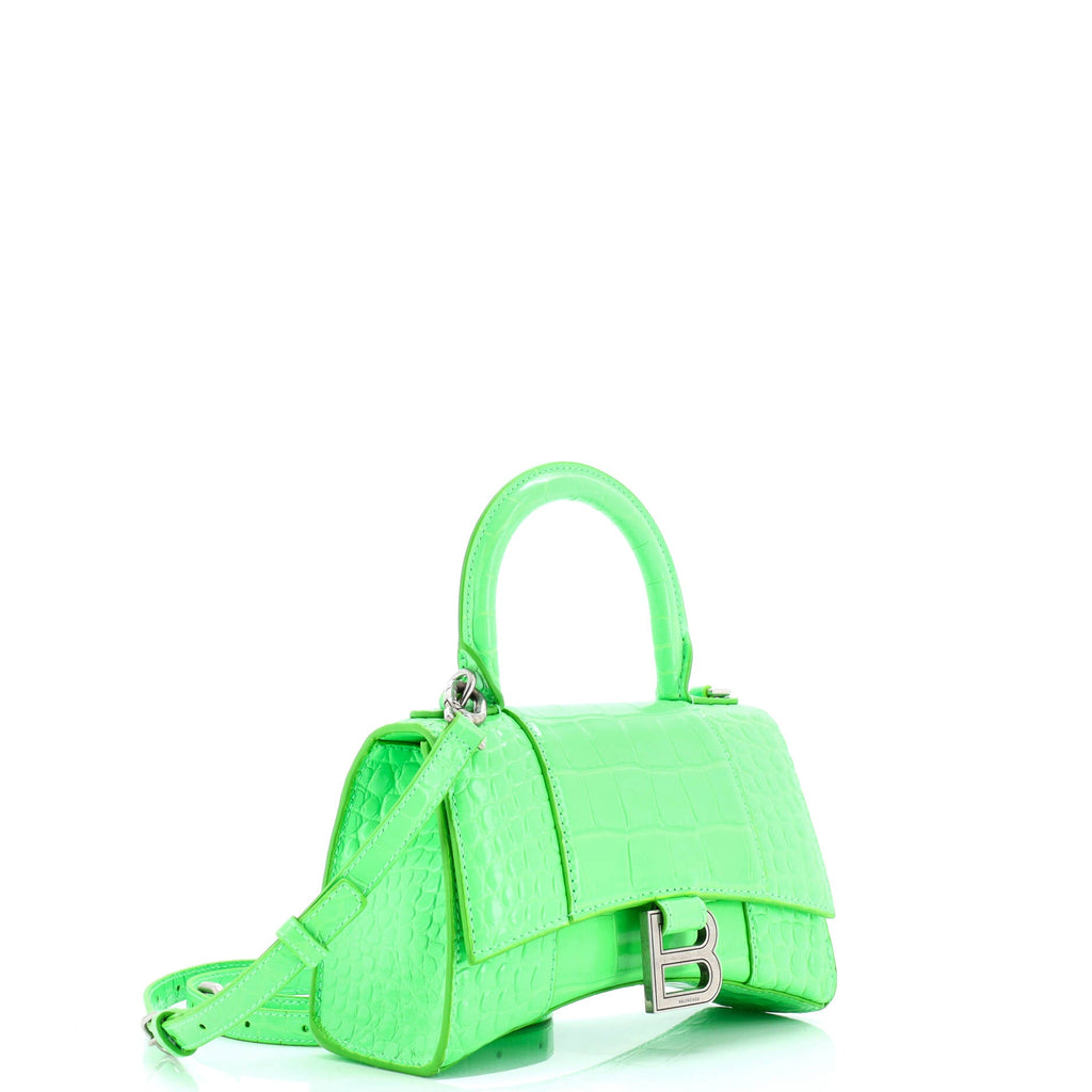 Hourglass Top Handle Bag Crocodile Embossed Leather XS