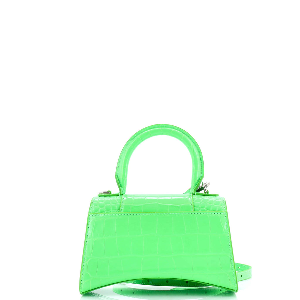Hourglass Top Handle Bag Crocodile Embossed Leather XS