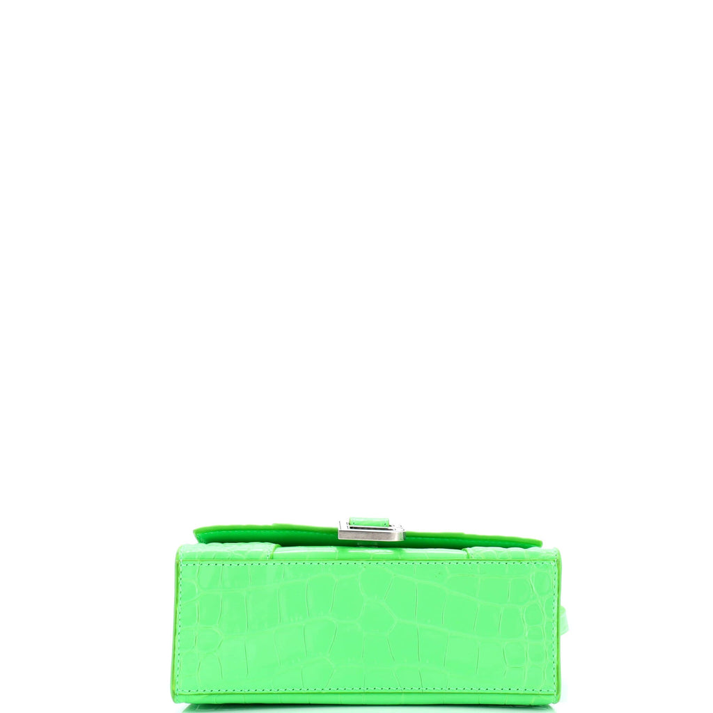 Hourglass Top Handle Bag Crocodile Embossed Leather XS
