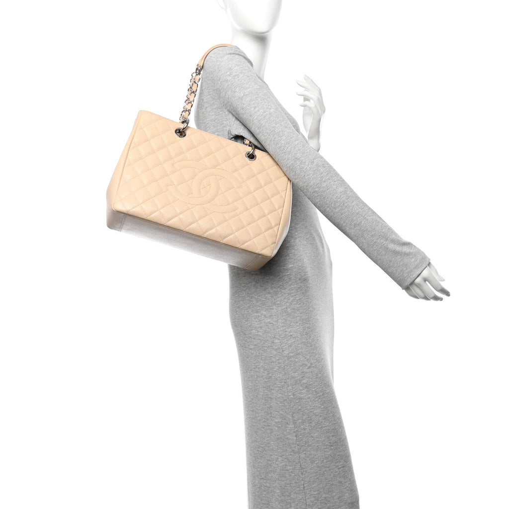 Caviar Quilted Grand Shopping Tote GST Beige