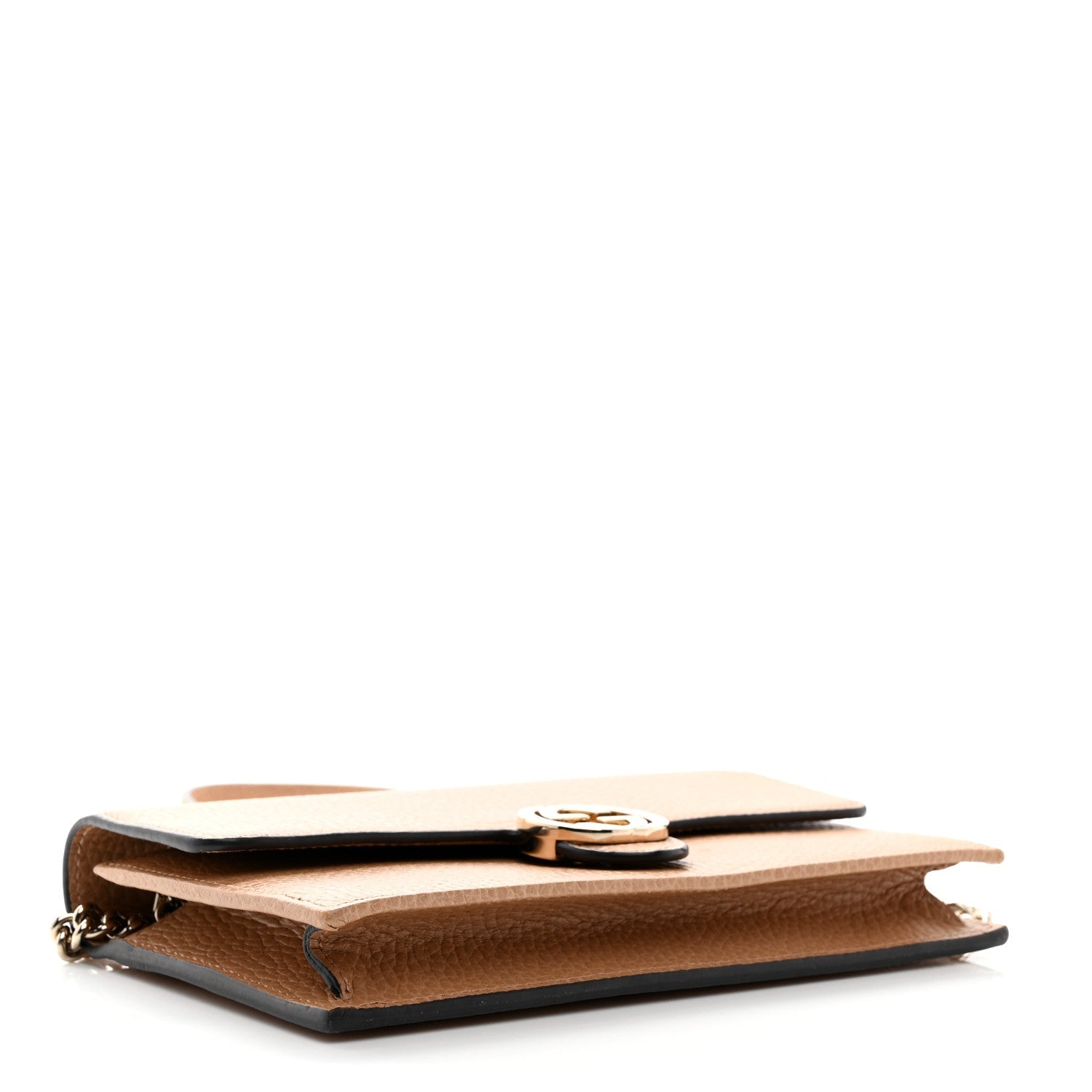 Dollar Calfskin Interlocking G Chain Wallet Camelia