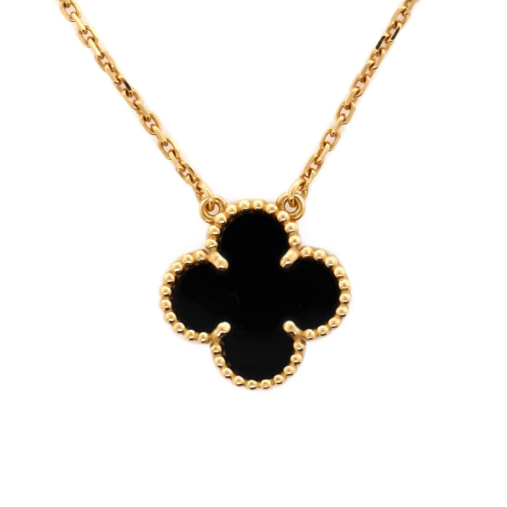 Vintage Alhambra Pendant Necklace 18K Yellow Gold and Onyx