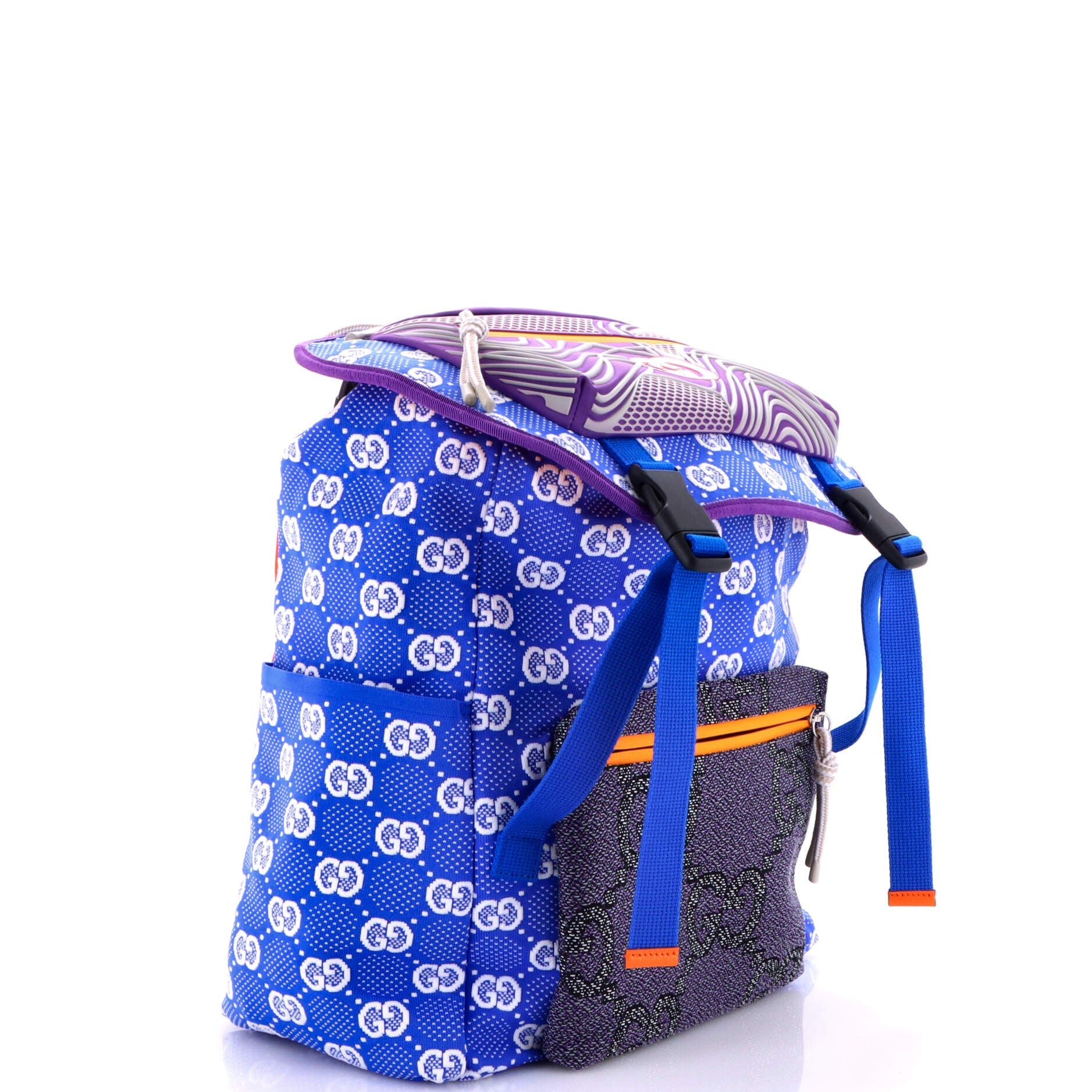 Panelled Double Buckle Backpack GG Jacquard Nylon and Rubber Large