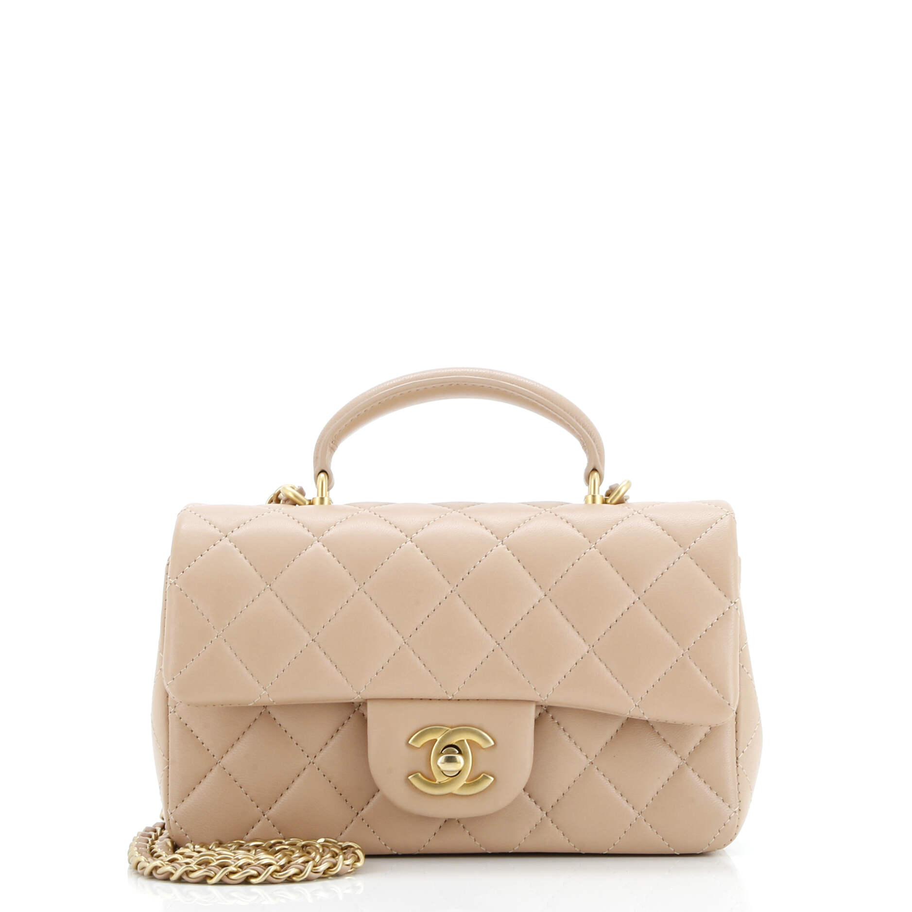 Classic Single Flap Top Handle Bag Quilted Lambskin Mini