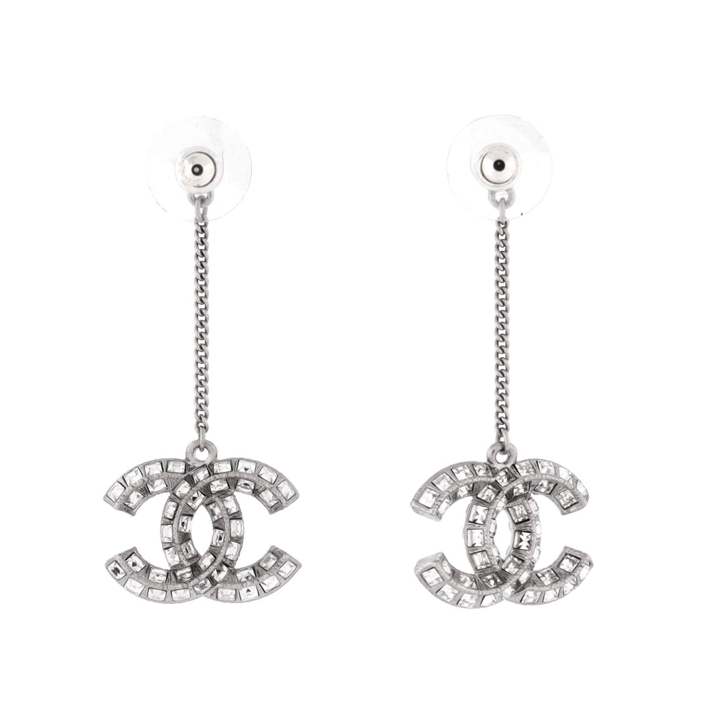 CC Baguette Drop Earrings Metal with Crystals