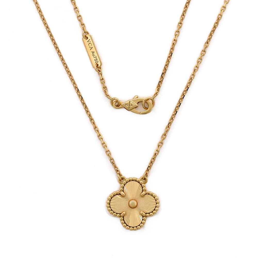 Vintage Alhambra Pendant Necklace Guilloche 18K Yellow Gold