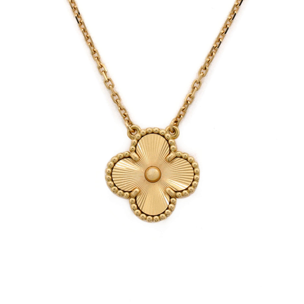 Vintage Alhambra Pendant Necklace Guilloche 18K Yellow Gold