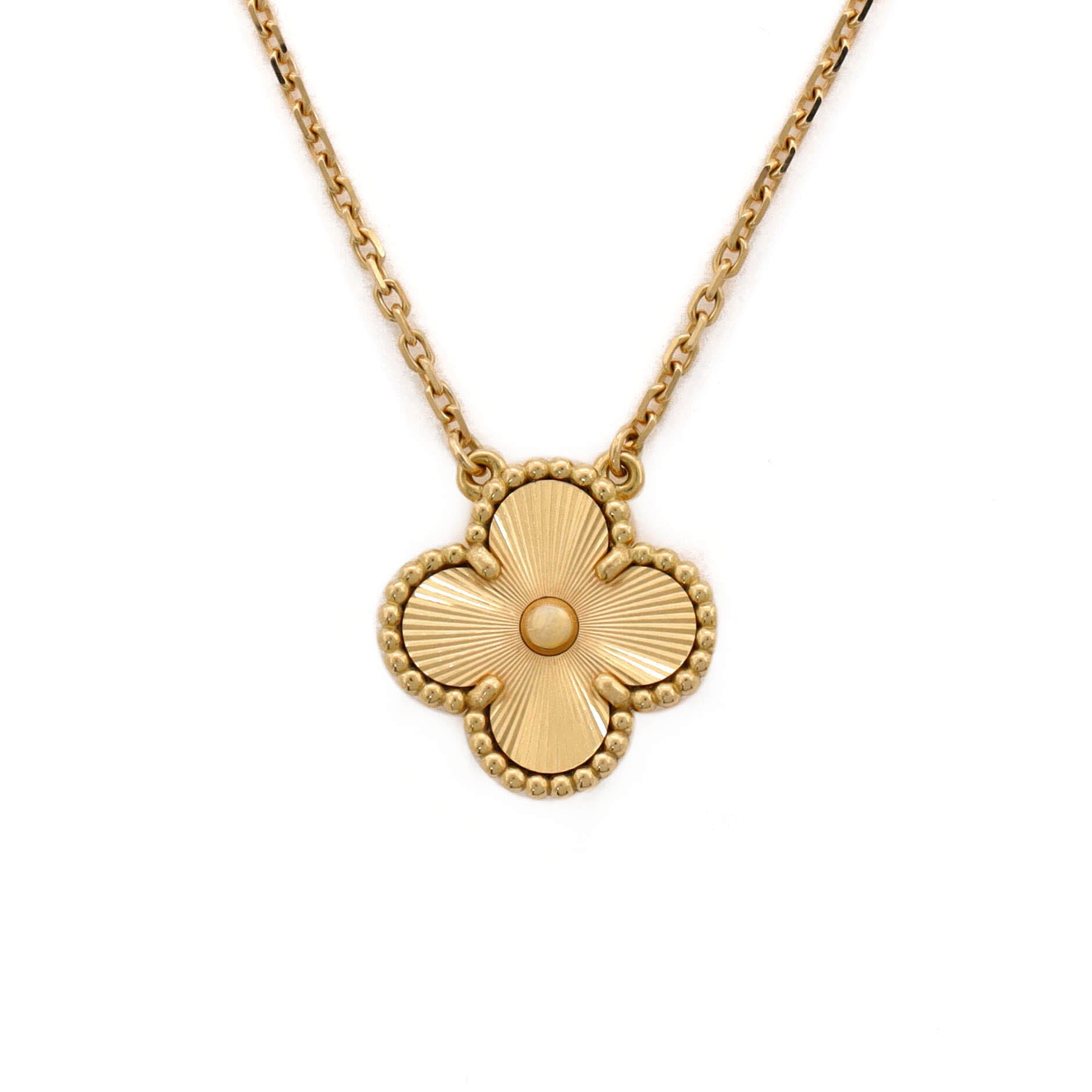 Vintage Alhambra Pendant Necklace Guilloche 18K Yellow Gold