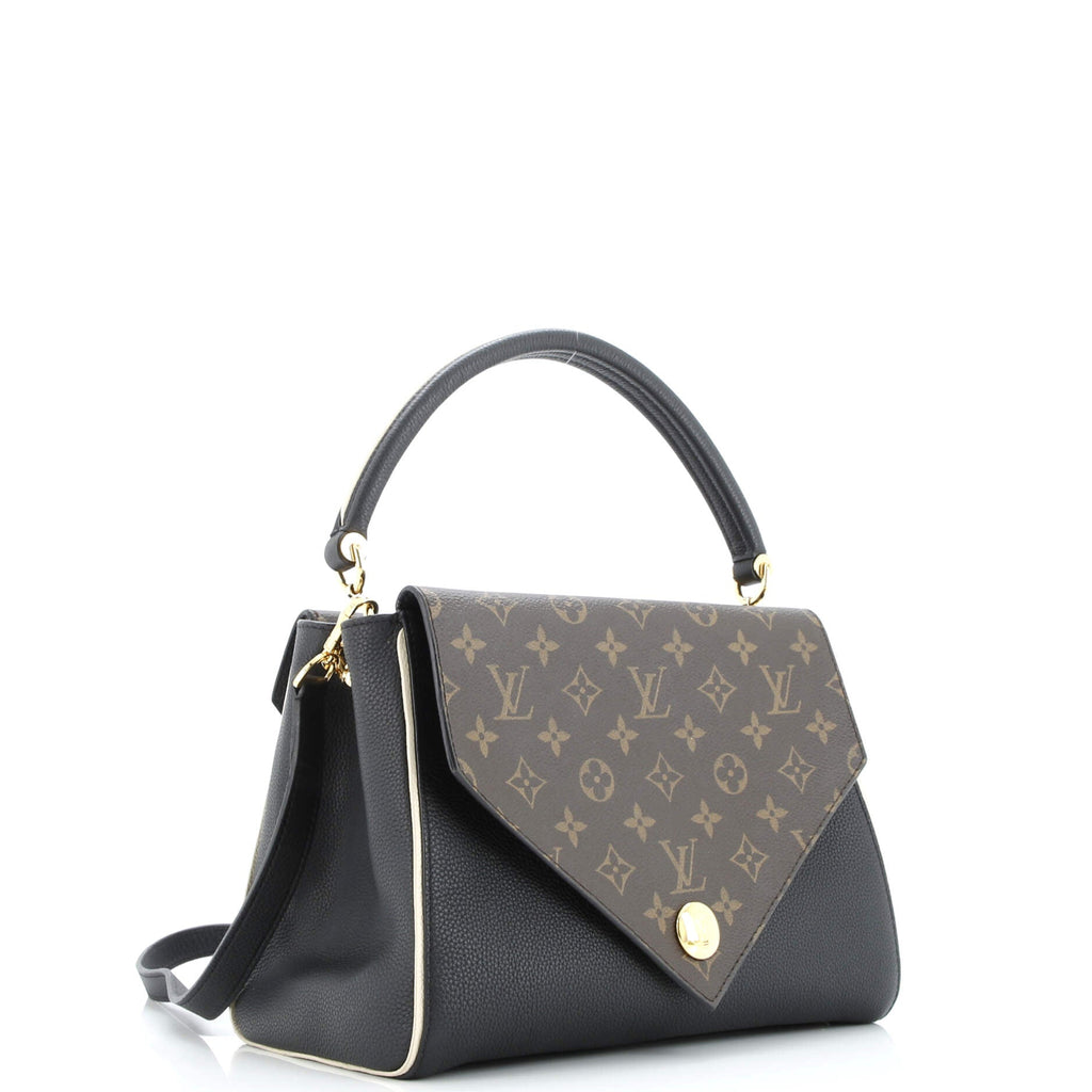 Double V Handbag Calfskin with Monogram Canvas
