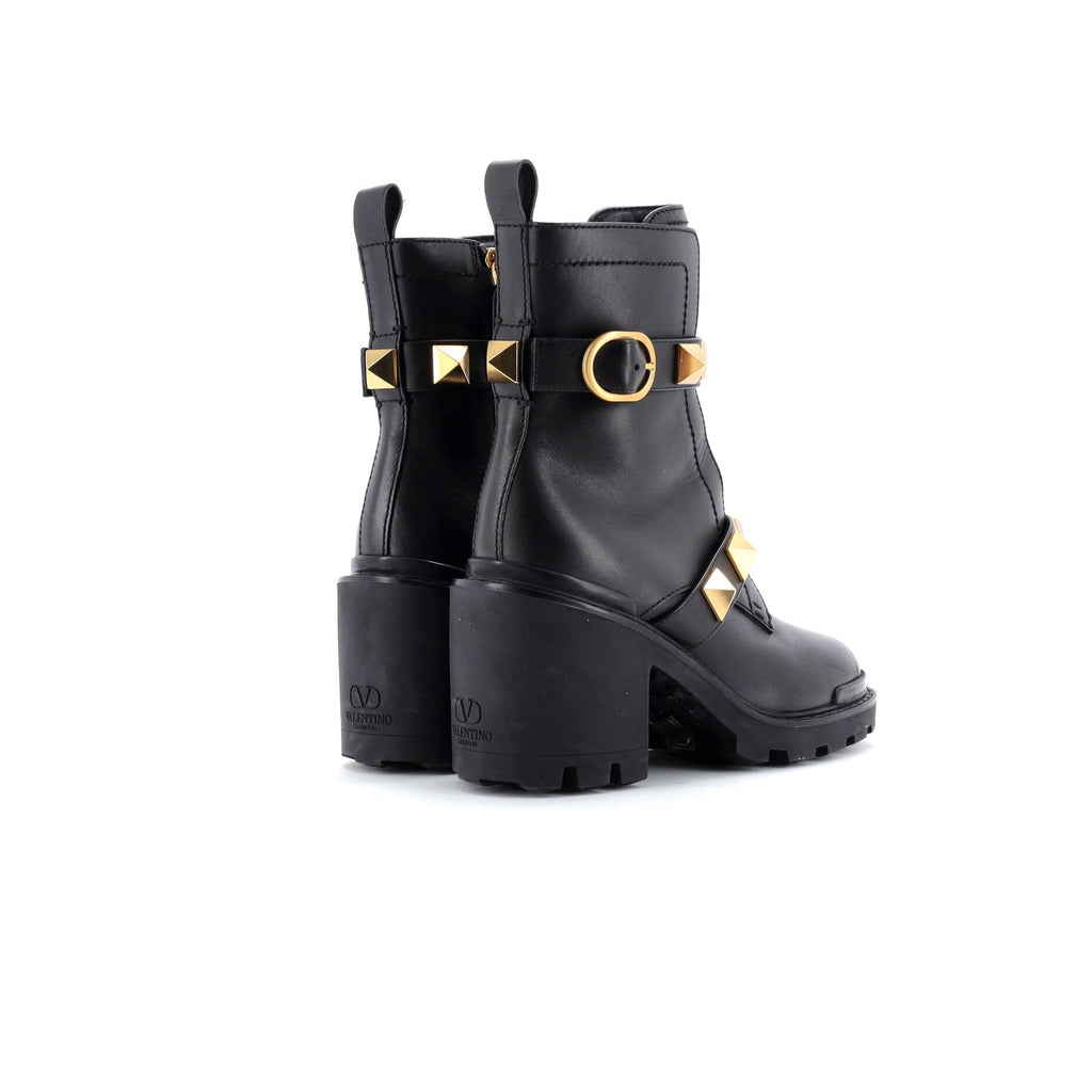 Women's Roman Stud Combat Ankle Boots Leather