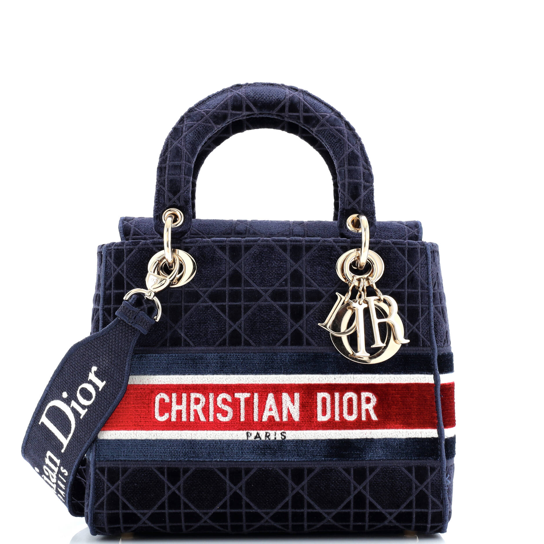 Lady D-Lite Bag Cannage Embroidered Velvet Medium