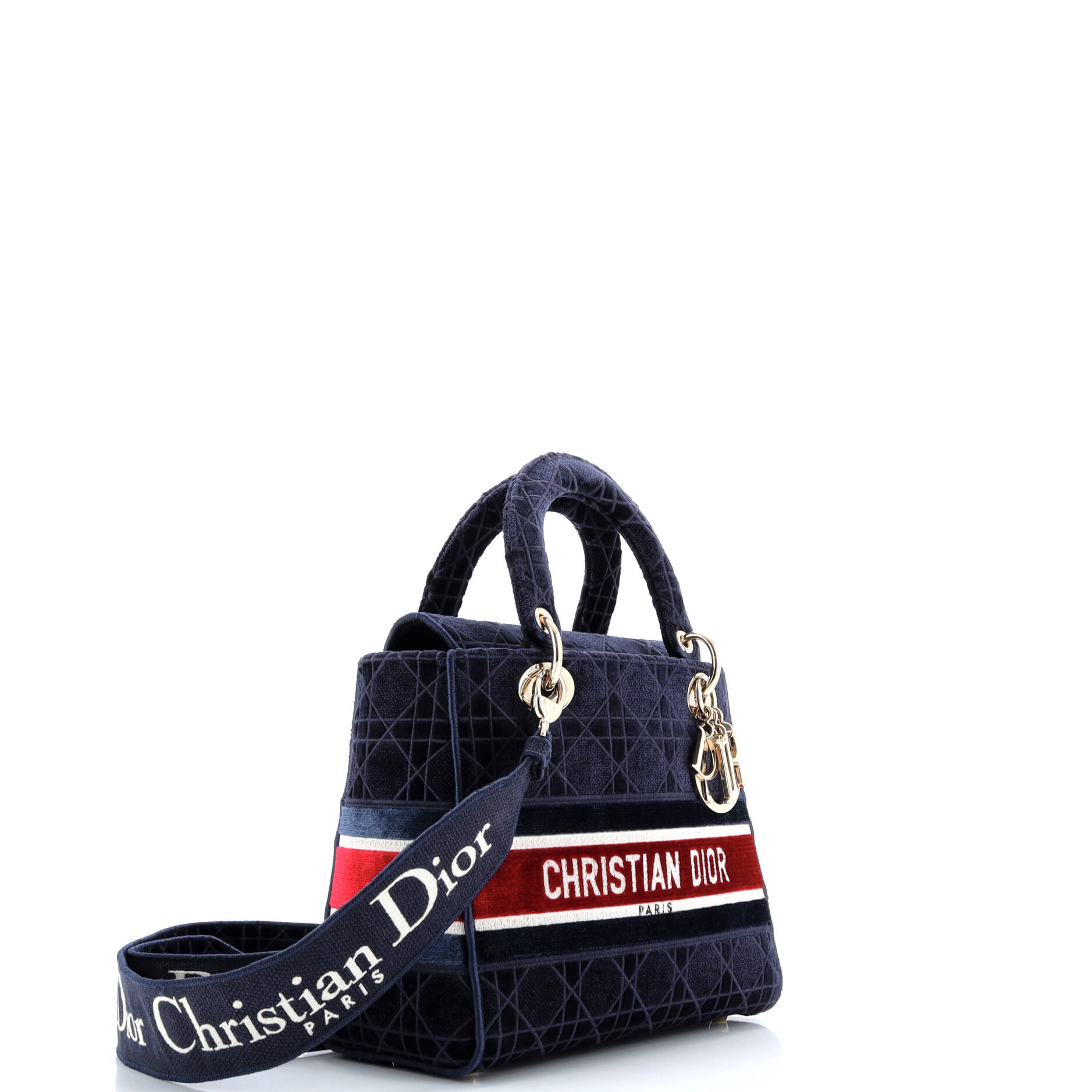 Lady D-Lite Bag Cannage Embroidered Velvet Medium