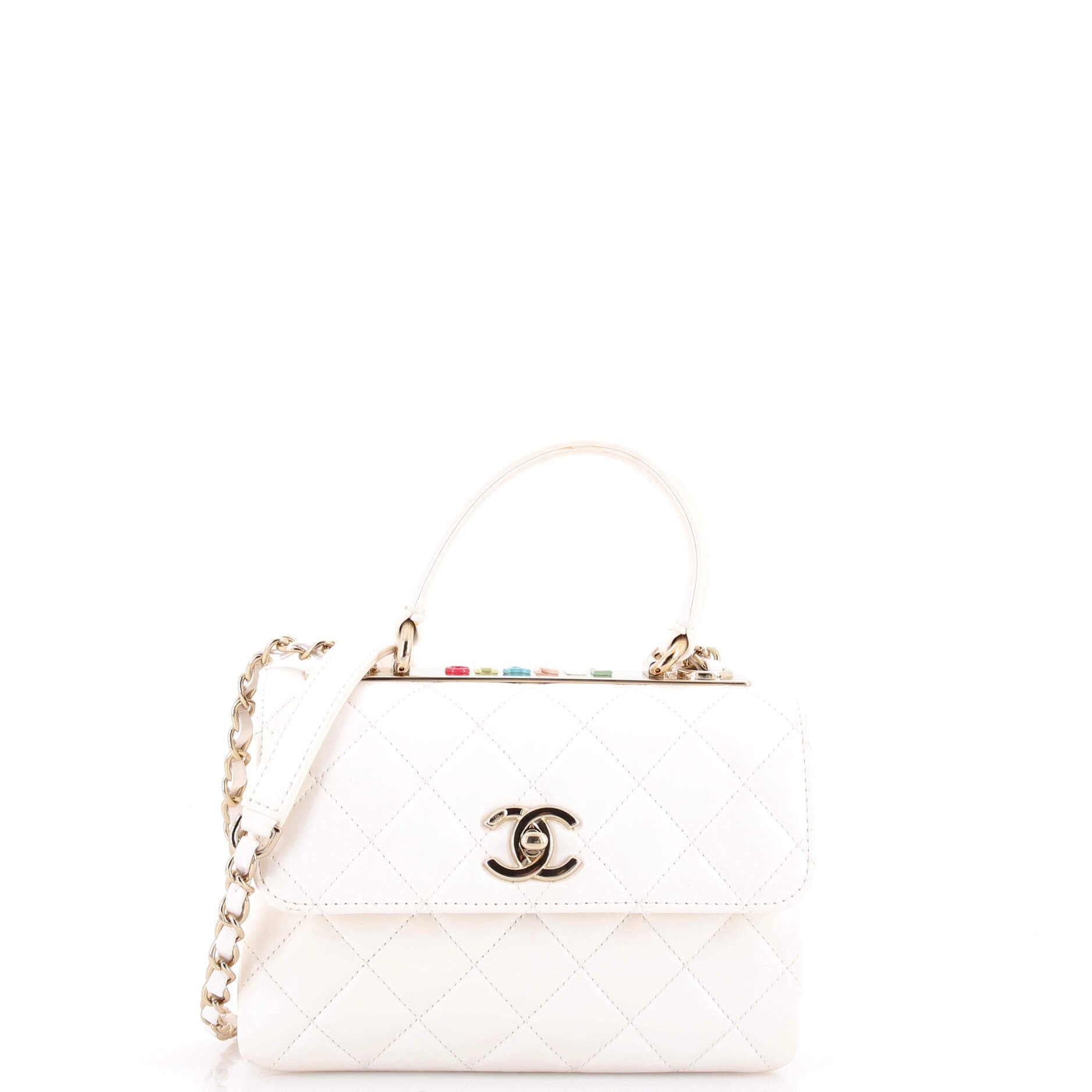 Trendy CC Top Handle Bag Quilted Lambskin and Lacquered Metal Mini