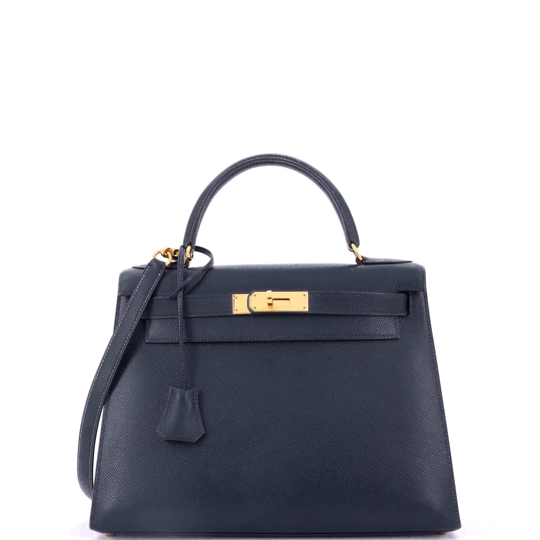 Kelly Handbag Bleu Marine Courchevel with Gold Hardware 28