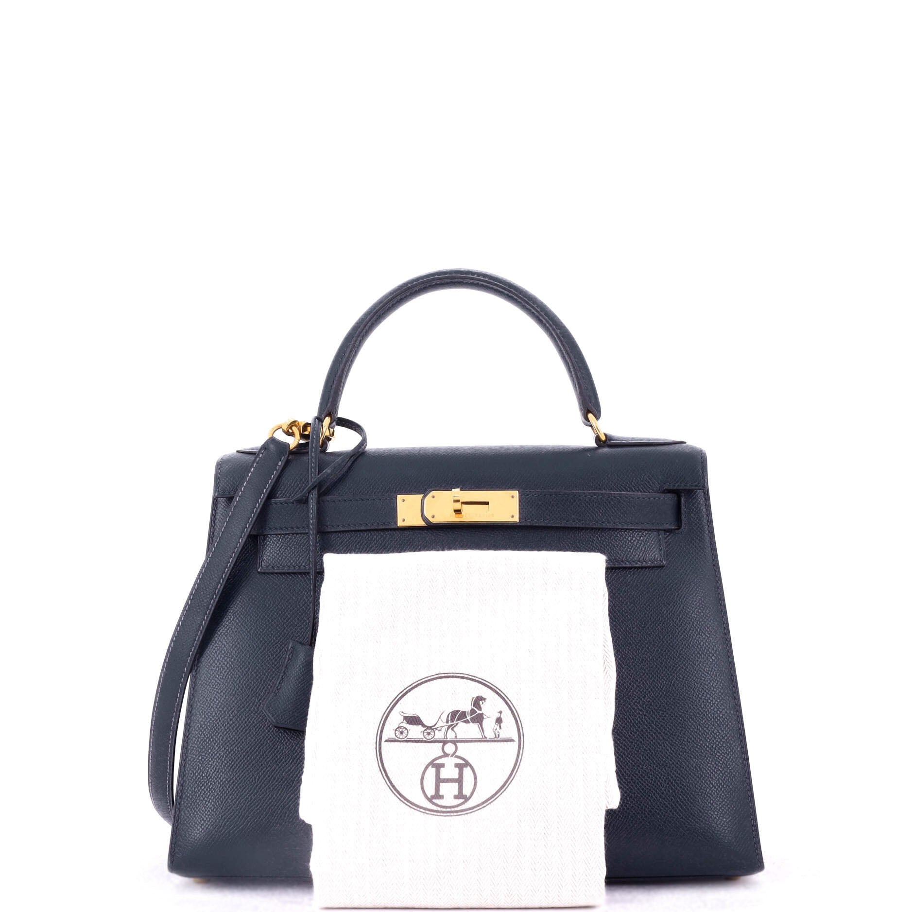Kelly Handbag Bleu Marine Courchevel with Gold Hardware 28