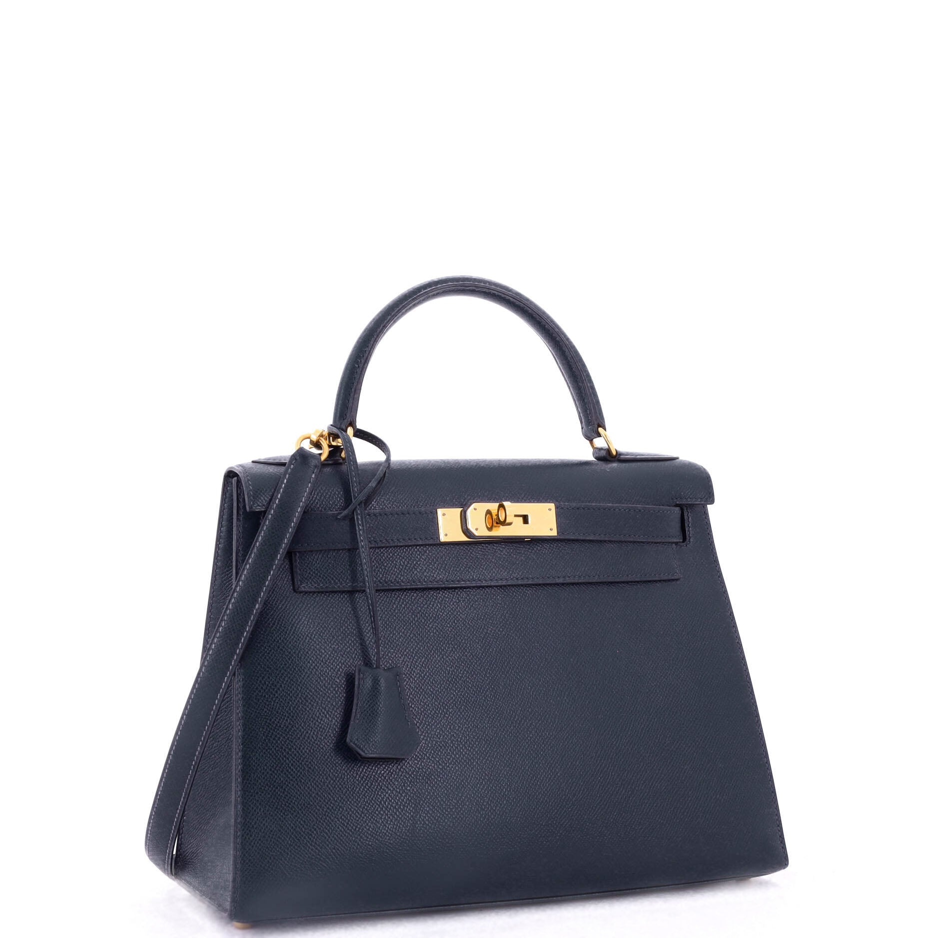 Kelly Handbag Bleu Marine Courchevel with Gold Hardware 28