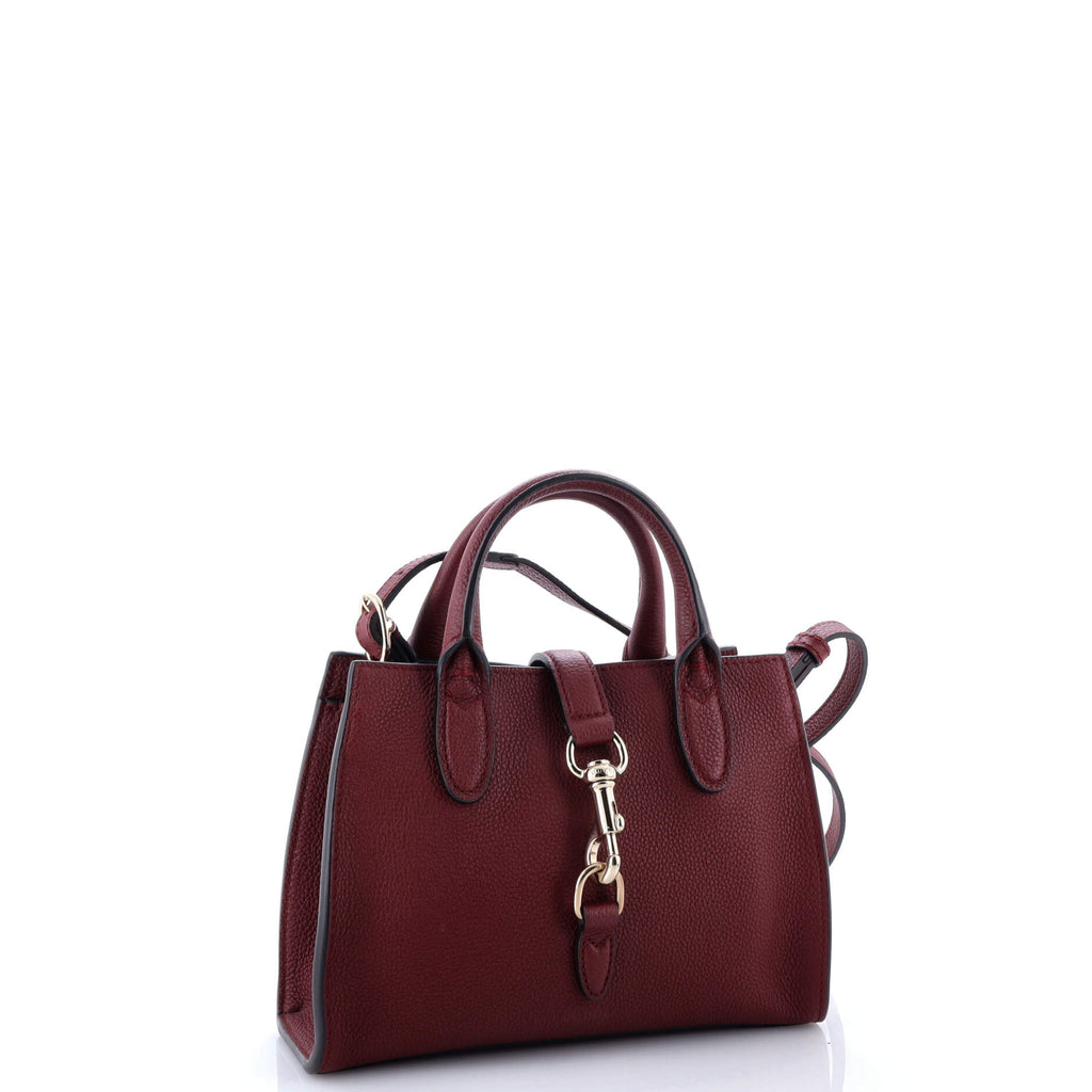 Top Handle Tote with Hook Closure Leather Small
