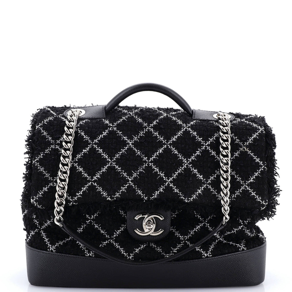 Crest Trip Top Handle Flap Bag Quilted Tweed and Caviar Large