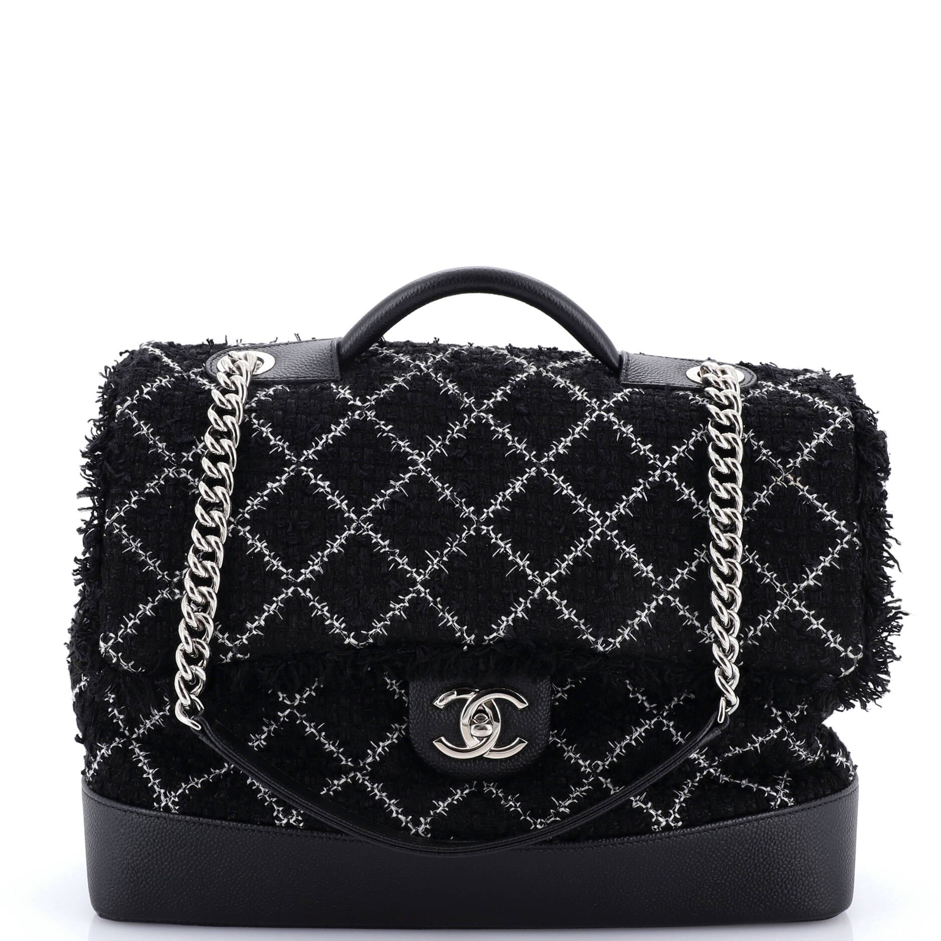 Crest Trip Top Handle Flap Bag Quilted Tweed and Caviar Large