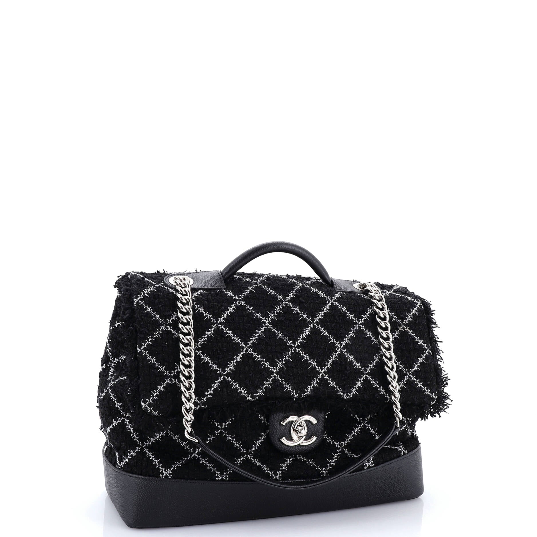 Crest Trip Top Handle Flap Bag Quilted Tweed and Caviar Large