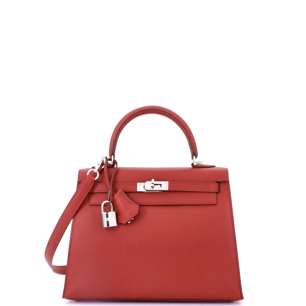 Kelly Handbag Rouge Garance Epsom with Palladium Hardware 25