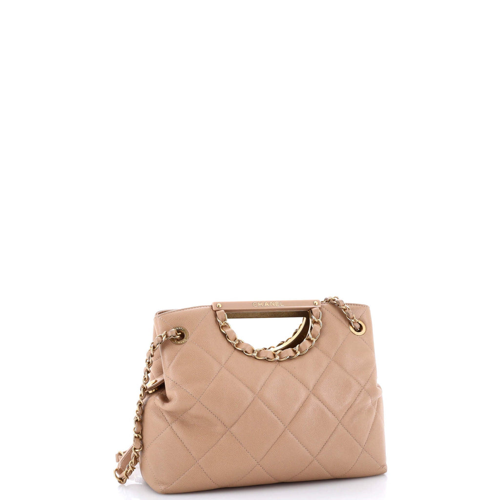 Cutout Woven Chain Handle Satchel Quilted Caviar Small