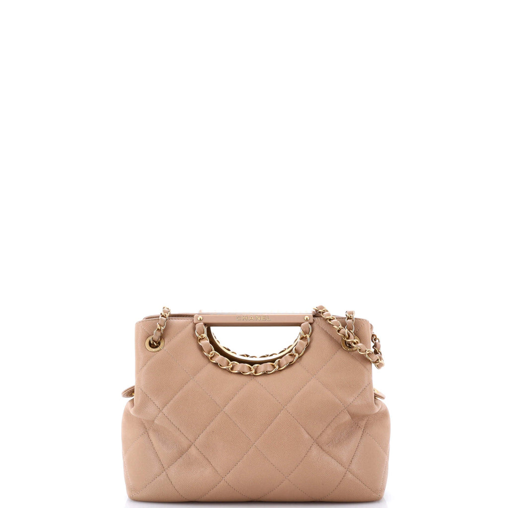 Cutout Woven Chain Handle Satchel Quilted Caviar Small