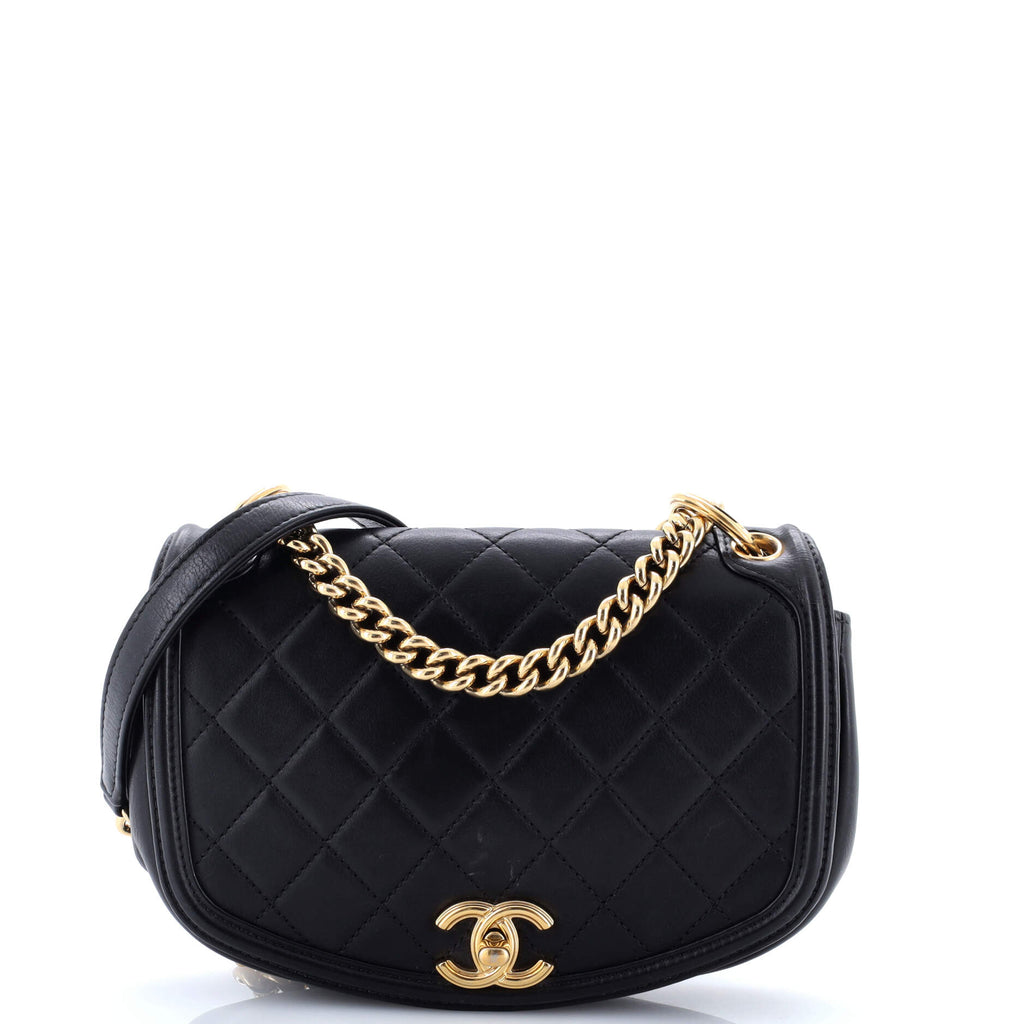Underline Saddle Flap Bag Quilted Calfskin Small